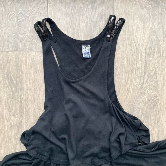 Free People Tank Top Y2K 00s Embellished Sparkle Shoulder Draped Black Size S - Picture 5 of 11